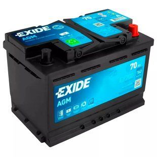 Акумулятор EXIDE AGM 12V 70Ah 760A R+ 278 мм х 175 мм х 190 мм (EK700) 450205 фото