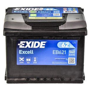 Акумулятор EXIDE Excell 12V 62Ah 540A L+ 242 мм х 175 мм х 190 мм (EB621) 450229 фото